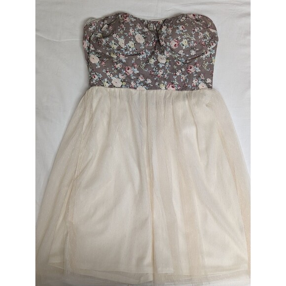 Vtg Delias Dress Strapless Floral Bustier Top Cream and Gray Juniors Medium Y2K - Picture 7 of 15